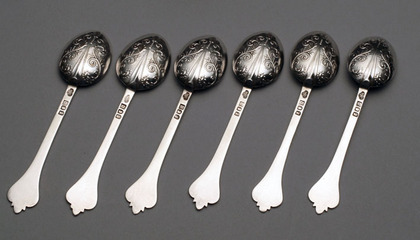 Antique Silver Trefid Teaspoon Set (6)